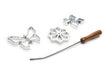 The Cookie Cutter: Rosette Set, Cast-Aluminum, 4-Piece Set includes butterfly, flower, and playing card molds plus a wooden-handled rod—ideal for making classic Scandinavian cookies.