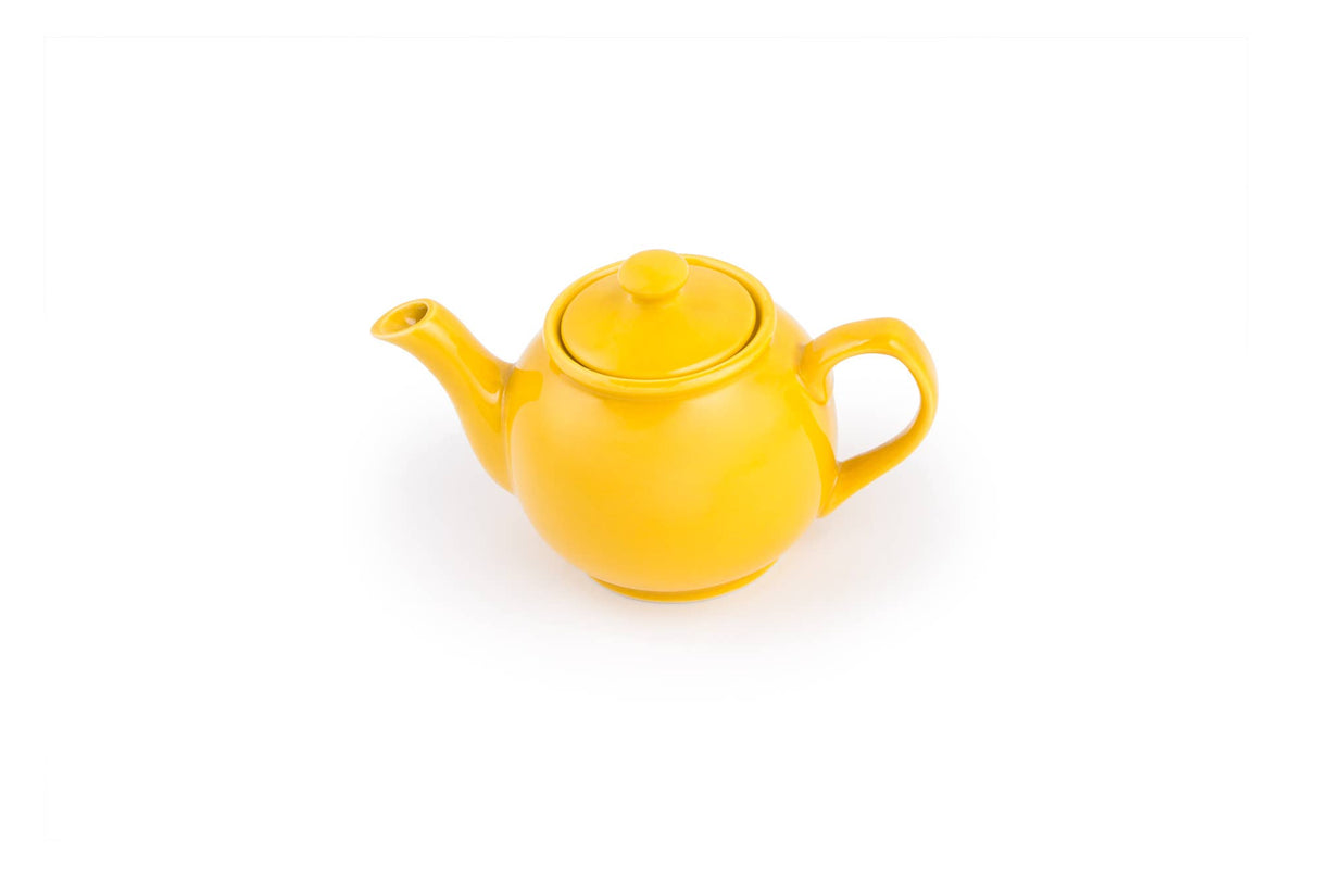 The Tea Pot: Yellow Earthenware Teapot 37-Ounce, featuring a lid and stay-cool handle, is shown on a white background.