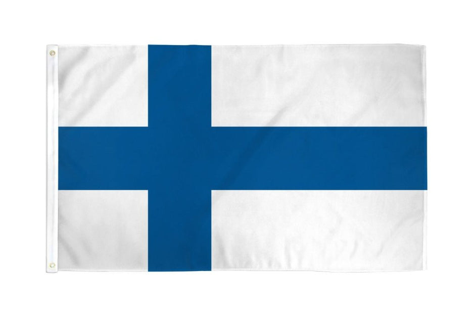The Flag: Finland Polyester (3x5) features a blue Nordic cross on white, made from weather-resistant polyester to proudly represent Finland.