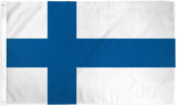 The Flag: Finland Polyester (3x5) features a white background with a blue Nordic cross, symbolizing Finnish pride. Made from weather-resistant polyester, this flag is perfect for displaying national identity outdoors.