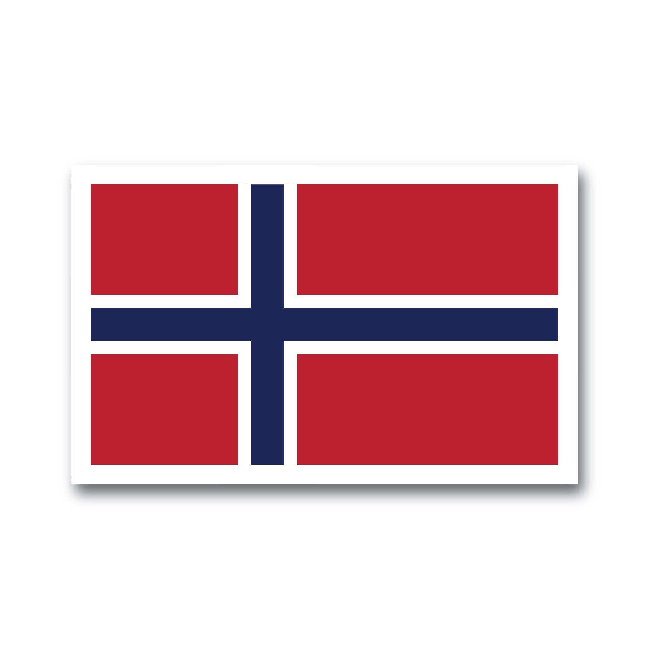 The Sticker: Norwegian Flag displays a blue cross bordered by white on a red background, with optimal dimensions of 3 inches by 1.8 inches for flexible placement options.