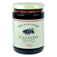 Glass jar with a Hafi label showing wild Swedish blueberries and the text “Product of Sweden.”.