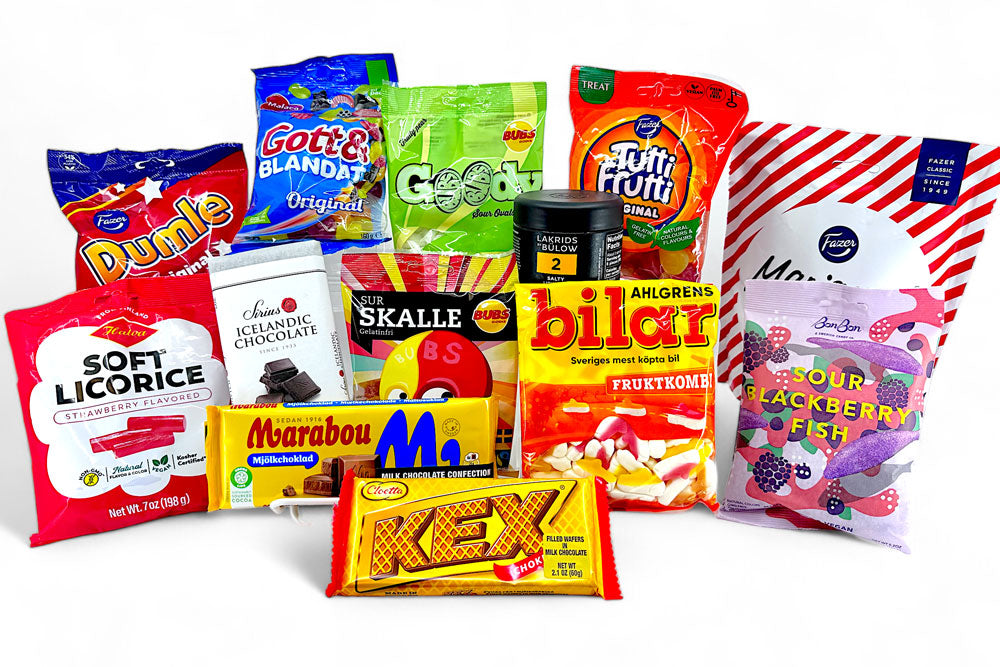 Assorted swedish candy - from kex skalle bilar and more - swedish gift store