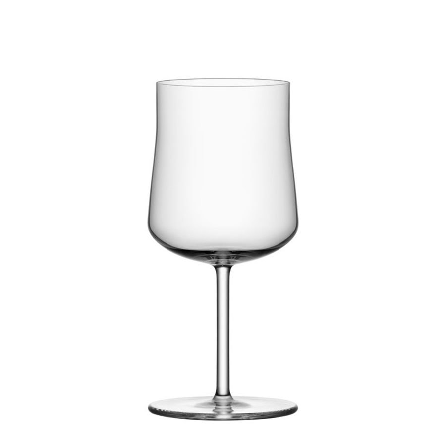 Orrefors: Informal Glass Small 9.5oz (2-Pack) features a slender stem and slightly tapered bowl in Scandinavian style, set against a plain white background.