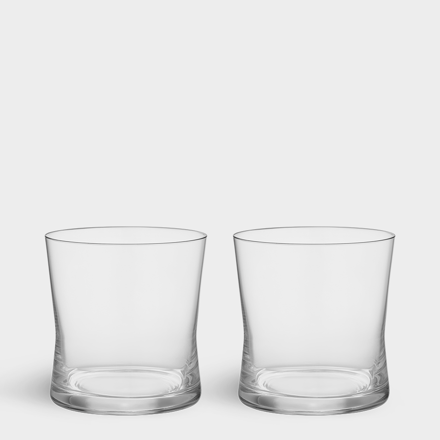 Two elegant clear glass tumblers from the Orrefors: Grace Double Old Fashioned 13.2oz (2-Pack) sit side by side on a plain white background.