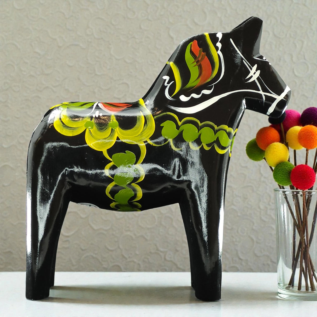 Dala Horse: Black Swedish Dala Horse | Handcrafted by Grannas A. Olsson in Sweden
