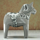 Dala Horse: Gray Swedish Dala Horse with White Black and Gray Kurbits "Sten" | Handcrafted by Grannas A. Olsson in Sweden (13cm / 5 inches)