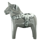 Dala Horse: Gray Swedish Dala Horse with White Black and Gray Kurbits "Sten" | Handcrafted by Grannas A. Olsson in Sweden (13cm / 5 inches)