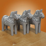 Dala Horse: Gray Swedish Dala Horse with White Black and Gray Kurbits "Sten" | Handcrafted by Grannas A. Olsson in Sweden (13cm / 5 inches)