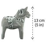 Dala Horse: Gray Swedish Dala Horse with White Black and Gray Kurbits "Sten" | Handcrafted by Grannas A. Olsson in Sweden (13cm / 5 inches)