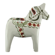 The Grannas Olsson Gray Swedish Dala Horse "Anders / Anniversary Series" (13 cm) is a handcrafted figurine from Sweden, beautifully painted and standing upright—exemplifying traditional Swedish craftsmanship.