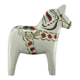 The Grannas Olsson Gray Swedish Dala Horse "Anders / Anniversary Series" (13 cm) is a handcrafted figurine from Sweden, beautifully painted and standing upright—exemplifying traditional Swedish craftsmanship.
