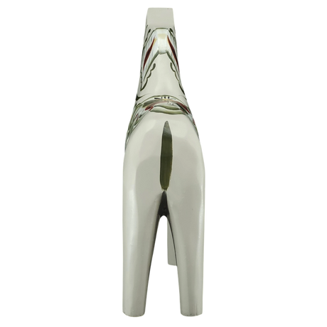 The Dala Horse: Gray Swedish Dala Horse "Anders / Anniversary Series" (13 cm) by Grannas Olsson is a handcrafted figurine, viewed from behind to show its tail and hind legs—a stylish tribute to traditional Swedish artistry.