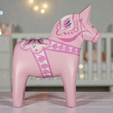 Dala Horse: Baby Pink Swedish Dala Horse | Handcrafted by Grannas A. Olsson in Sweden 10cm - 4"