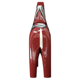 The Grannas Olsson Burgundy Swedish Dala Horse "Maria / Anniversary Series" (15 cm), handcrafted in Sweden, is shown from behind with black, white, and gray details against a plain white background.