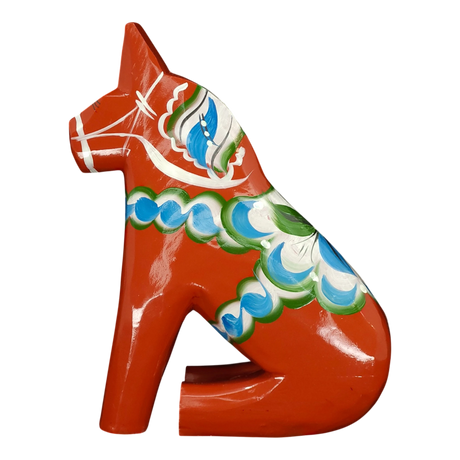 Dala Horse: Sitting Red Swedish Dala Horse | Handcrafted by Grannas A Olsson in Sweden (12 cm / 4.75 inches)