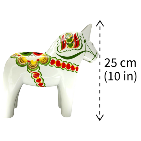 Dala Horse: White Swedish Dala Horse with Multi-Color Kurbits | Handcrafted by Grannas A. Olsson in Sweden