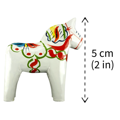 Dala Horse: White Swedish Dala Horse with Multi-Color Kurbits | Handcrafted by Grannas A. Olsson in Sweden