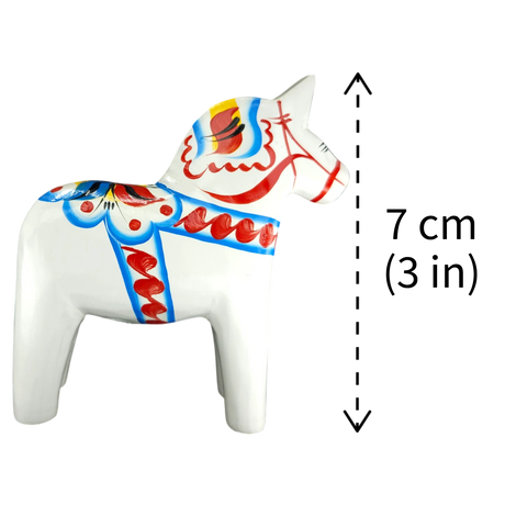 Dala Horse: White Swedish Dala Horse with Multi-Color Kurbits | Handcrafted by Grannas A. Olsson in Sweden