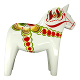 Dala Horse: White Swedish Dala Horse with Multi-Color Kurbits | Handcrafted by Grannas A. Olsson in Sweden