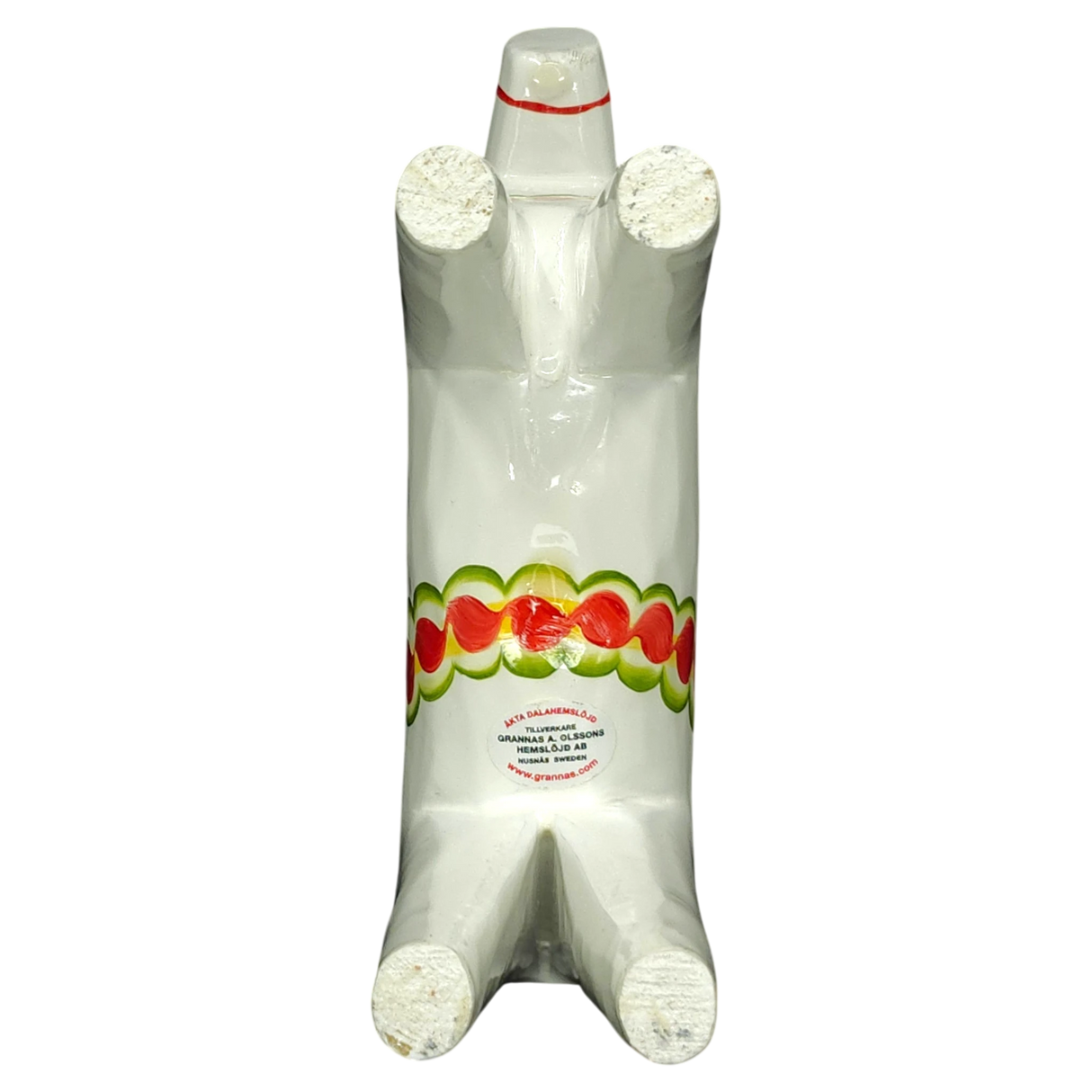 Dala Horse: White Swedish Dala Horse with Multi-Color Kurbits | Handcrafted by Grannas A. Olsson in Sweden