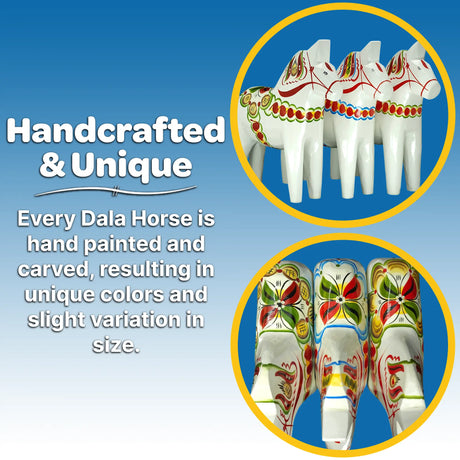 Dala Horse: White Swedish Dala Horse with Multi-Color Kurbits | Handcrafted by Grannas A. Olsson in Sweden