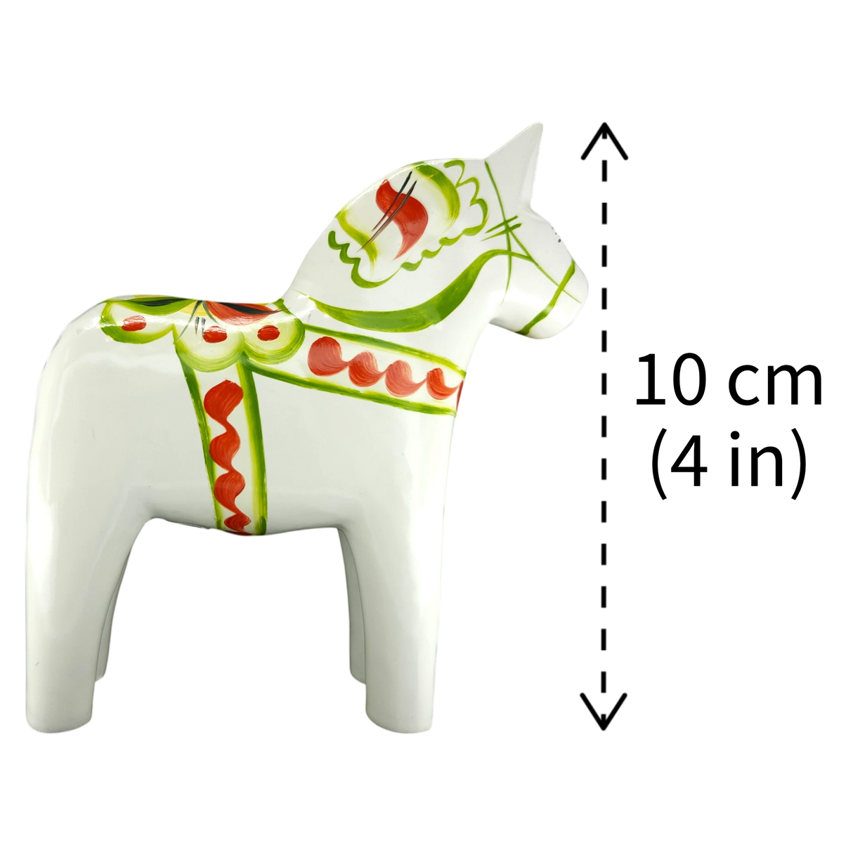 Dala Horse: White Swedish Dala Horse with Multi-Color Kurbits | Handcrafted by Grannas A. Olsson in Sweden
