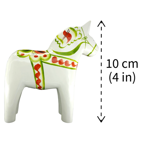Dala Horse: White Swedish Dala Horse with Multi-Color Kurbits | Handcrafted by Grannas A. Olsson in Sweden