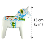 Dala Horse: White Swedish Dala Horse with Multi-Color Kurbits | Handcrafted by Grannas A. Olsson in Sweden