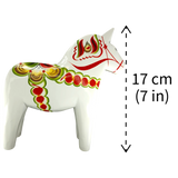 Dala Horse: White Swedish Dala Horse with Multi-Color Kurbits | Handcrafted by Grannas A. Olsson in Sweden