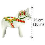 Dala Horse: White Swedish Dala Horse with Multi-Color Kurbits | Handcrafted by Grannas A. Olsson in Sweden