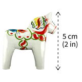 Dala Horse: White Swedish Dala Horse with Multi-Color Kurbits | Handcrafted by Grannas A. Olsson in Sweden
