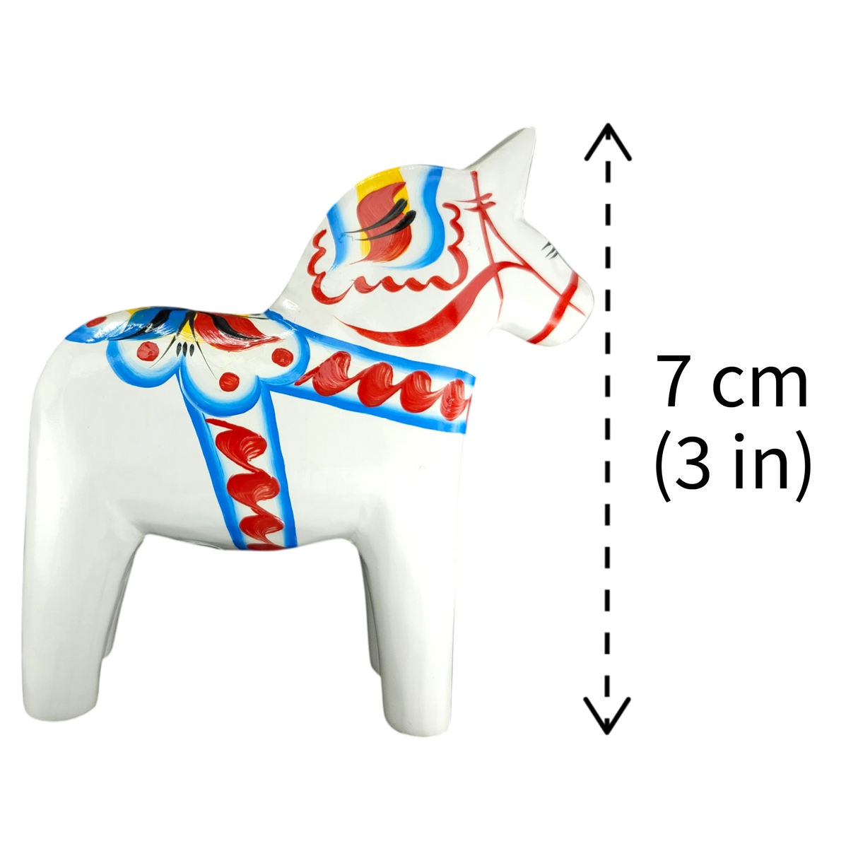 Dala Horse: White Swedish Dala Horse with Multi-Color Kurbits | Handcrafted by Grannas A. Olsson in Sweden