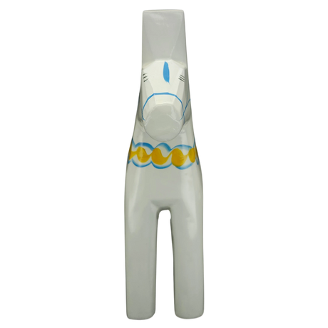 Dala Horse: White Swedish Dala Horse with Blue and Yellow "Swedish Flag Colors | Grannas A. Olsson Made in Sweden