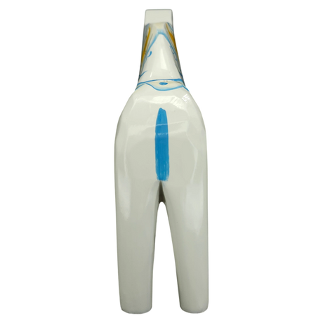 Dala Horse: White Swedish Dala Horse with Blue and Yellow "Swedish Flag Colors | Grannas A. Olsson Made in Sweden