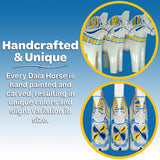 Dala Horse: White Swedish Dala Horse with Blue and Yellow "Swedish Flag Colors | Grannas A. Olsson Made in Sweden