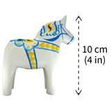 Dala Horse: White Swedish Dala Horse with Blue and Yellow "Swedish Flag Colors | Grannas A. Olsson Made in Sweden