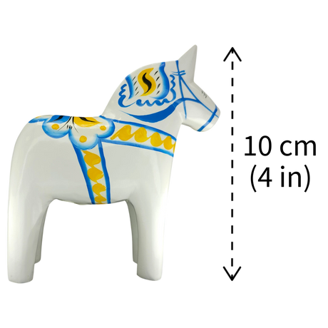 Dala Horse: White Swedish Dala Horse with Blue and Yellow "Swedish Flag Colors | Grannas A. Olsson Made in Sweden