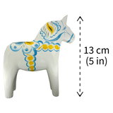 Dala Horse: White Swedish Dala Horse with Blue and Yellow "Swedish Flag Colors | Grannas A. Olsson Made in Sweden