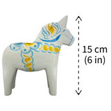 Dala Horse: White Swedish Dala Horse with Blue and Yellow "Swedish Flag Colors | Grannas A. Olsson Made in Sweden