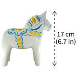Dala Horse: White Swedish Dala Horse with Blue and Yellow "Swedish Flag Colors | Grannas A. Olsson Made in Sweden