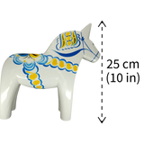 Dala Horse: White Swedish Dala Horse with Blue and Yellow "Swedish Flag Colors | Grannas A. Olsson Made in Sweden