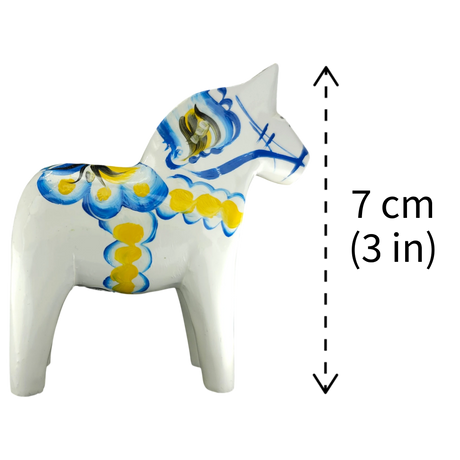 Dala Horse: White Swedish Dala Horse with Blue and Yellow "Swedish Flag Colors | Grannas A. Olsson Made in Sweden