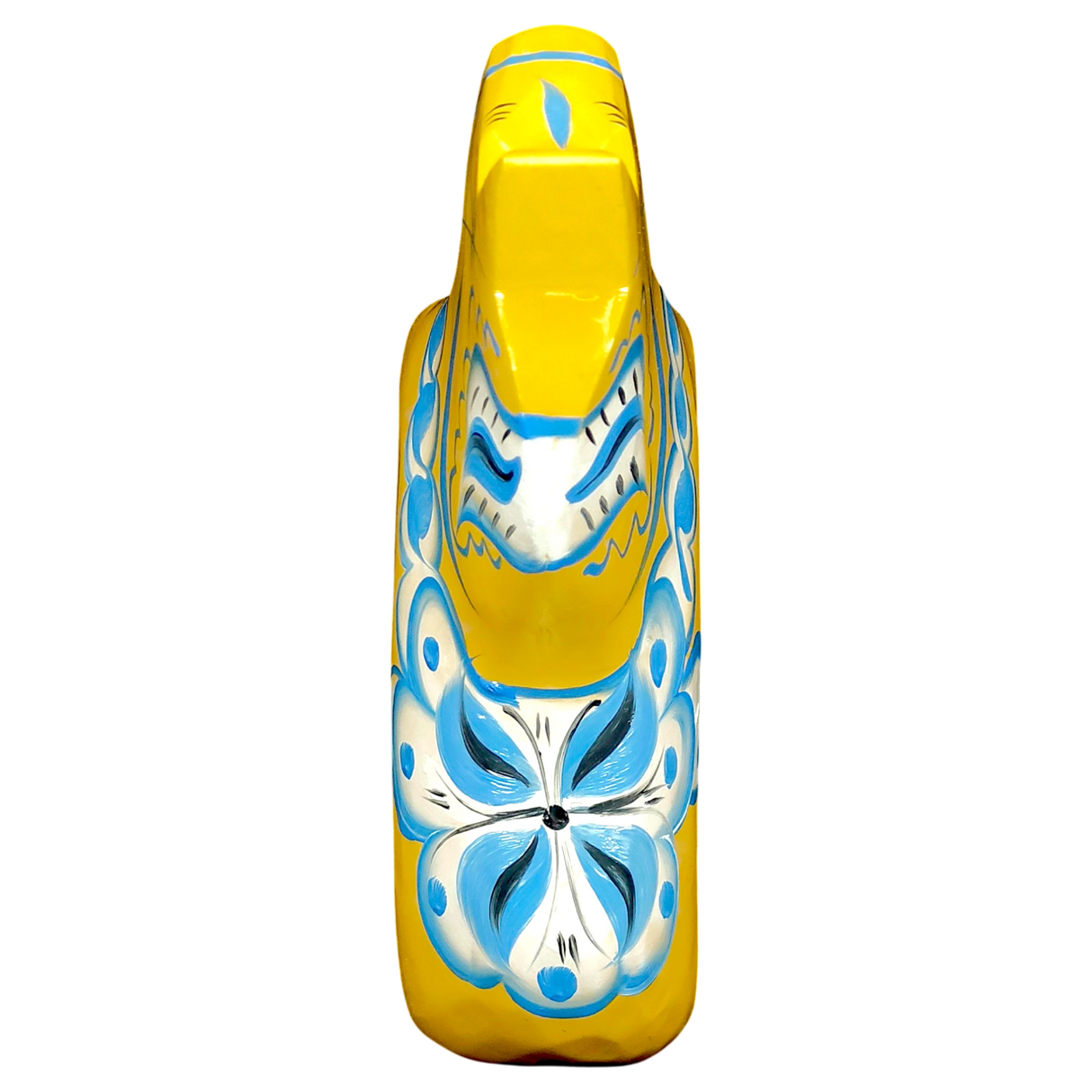 Dala Horse:  Yellow Swedish Dala Horse with Blue and White Kurbits "Swedish Flag Colors" | Grannas A. Olsson | Handcrafted in Sweden