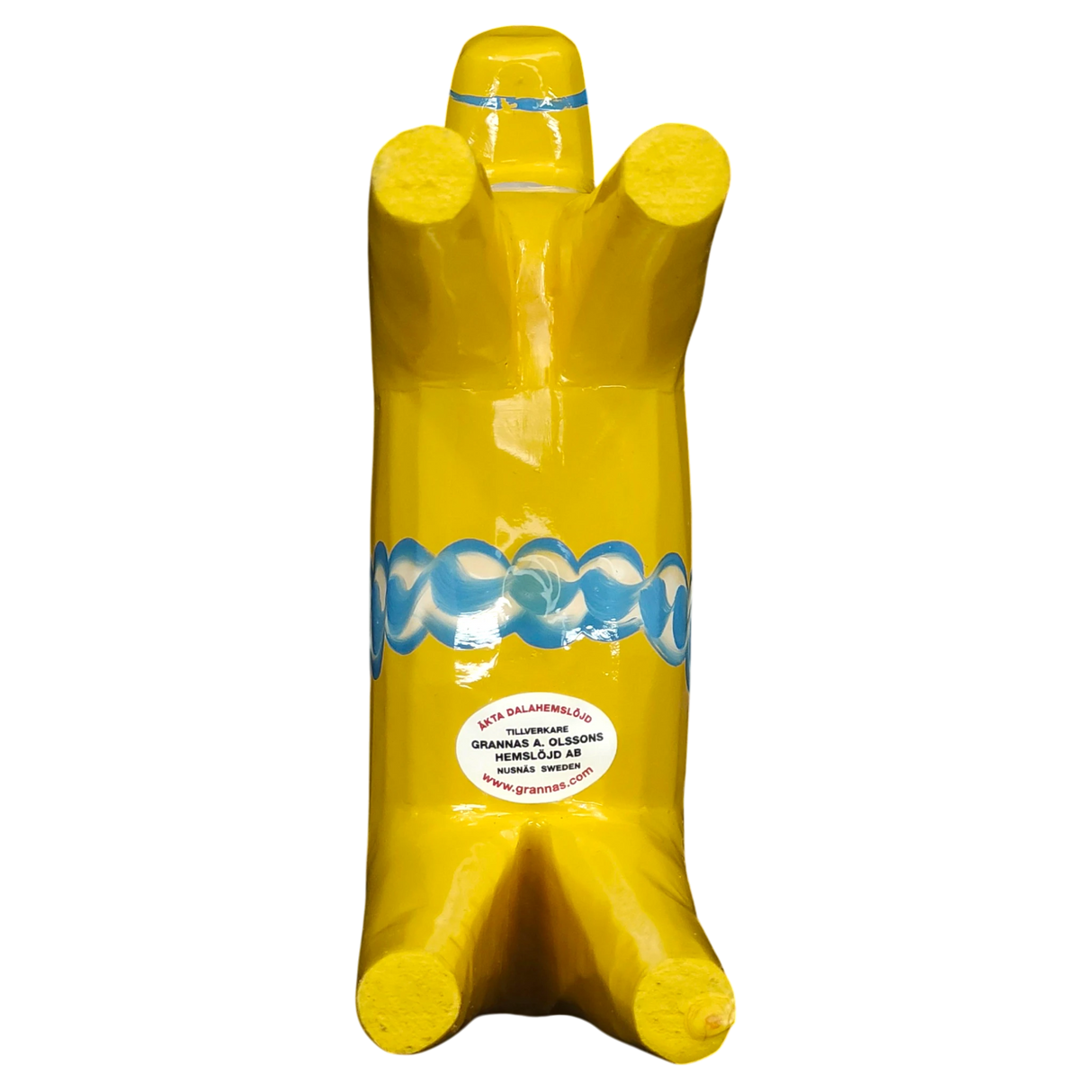 Dala Horse:  Yellow Swedish Dala Horse with Blue and White Kurbits "Swedish Flag Colors" | Grannas A. Olsson | Handcrafted in Sweden