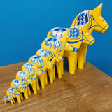 Dala Horse:  Yellow Swedish Dala Horse with Blue and White Kurbits "Swedish Flag Colors" | Grannas A. Olsson | Handcrafted in Sweden