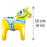 Dala Horse:  Yellow Swedish Dala Horse with Blue and White Kurbits "Swedish Flag Colors" | Grannas A. Olsson | Handcrafted in Sweden