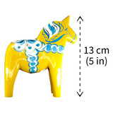 Dala Horse:  Yellow Swedish Dala Horse with Blue and White Kurbits "Swedish Flag Colors" | Grannas A. Olsson | Handcrafted in Sweden