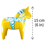 Dala Horse:  Yellow Swedish Dala Horse with Blue and White Kurbits "Swedish Flag Colors" | Grannas A. Olsson | Handcrafted in Sweden