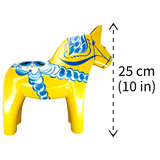 Dala Horse:  Yellow Swedish Dala Horse with Blue and White Kurbits "Swedish Flag Colors" | Grannas A. Olsson | Handcrafted in Sweden